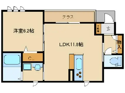 福田ハイツ(1LDK/1階)の間取り写真