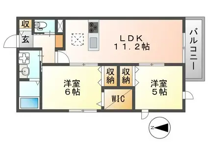 シャロームナカムラ3番館 北棟(2LDK/1階)の間取り写真