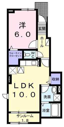 ゼファーイン(1LDK/1階)の間取り写真
