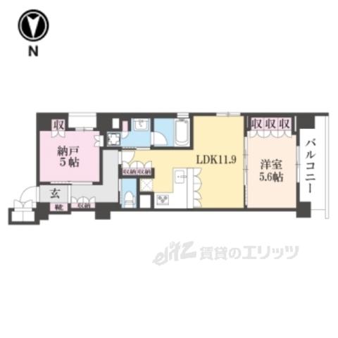 リーガル京都堀川中立売Ⅱ(1LDK/6階)の間取り写真