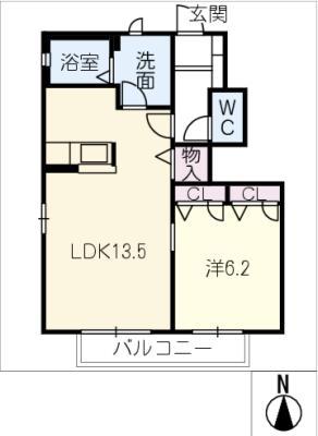 ジュネス丸の内 B(1LDK/1階)の間取り写真