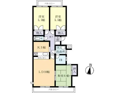 牛久ロイヤルレジデンスA棟(3LDK/3階)の間取り写真