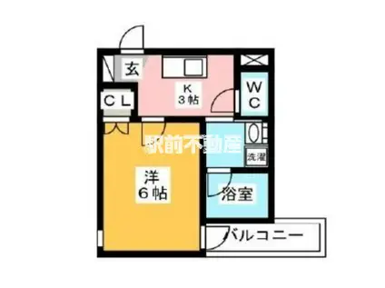 ビバリーヒルズ二日市北(ワンルーム/2階)の間取り写真