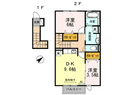 クレールわかば(2DK/2階)の間取り写真