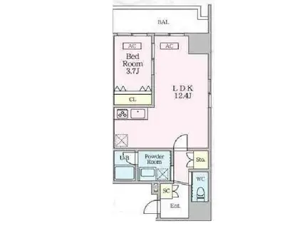 シャントロワ曙橋(1LDK/11階)の間取り写真