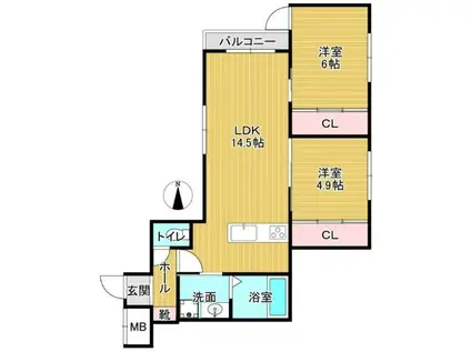 アドバンスコート四条堀川(2LDK/4階)の間取り写真