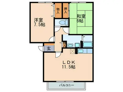 スィックフォレストB棟(2LDK/3階)の間取り写真