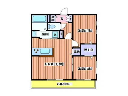 フィオーレ国立(2LDK/1階)の間取り写真