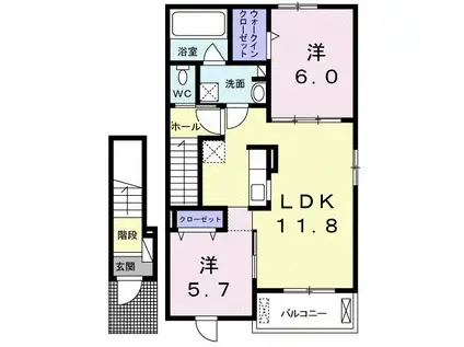 吉野ヒルズ ハッピーハウスK2(2LDK/2階)の間取り写真