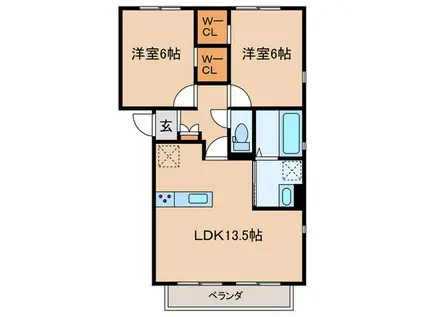 FOREST MAISON南草津E棟(2LDK/1階)の間取り写真