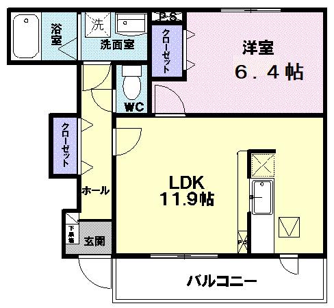 メゾン・ボヌール(1LDK/1階)の間取り写真