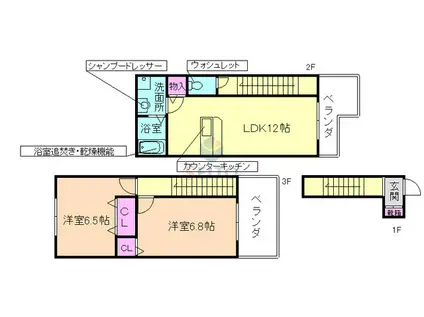 ファミールコートK・S(2LDK/2階)の間取り写真