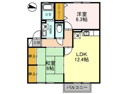 カサブランカII(2LDK/1階)の間取り写真