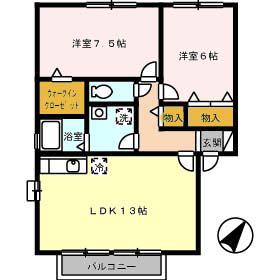 アグレアーブル春日A棟(2LDK/2階)の間取り写真