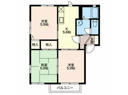 ブルーヒル A棟(3K/2階)の間取り写真