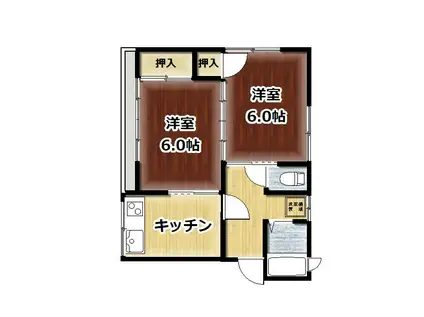 那須アパート(2K/2階)の間取り写真