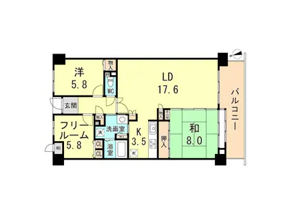 ルイシャトレ須磨名谷(3LDK/8階)の間取り写真