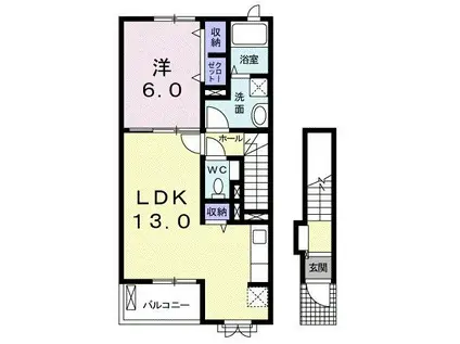 レインボーハイツ(1LDK/2階)の間取り写真