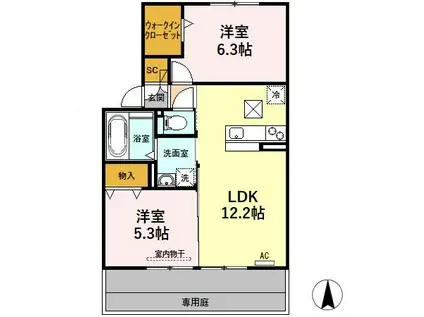 ブランシェ大溝B(2LDK/1階)の間取り写真
