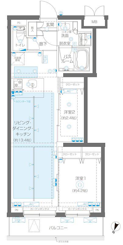 ZOOM蒲田イースト(2LDK/2階)の間取り写真