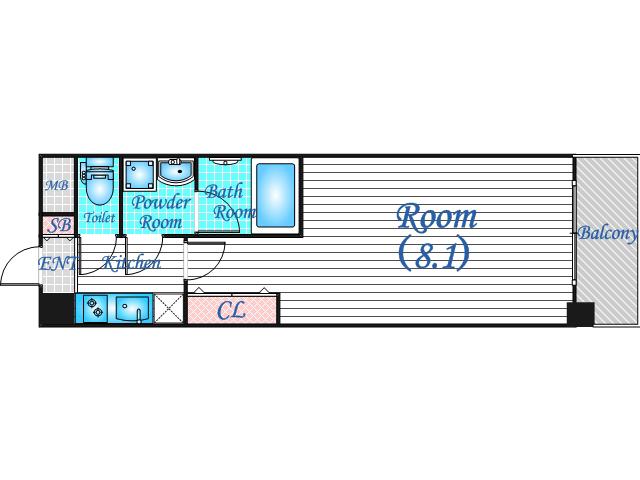 S-RESIDENCE阿波座ウエスト(1K/7階)の間取り写真