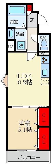 クリエオーレ松丘町(1LDK/1階)の間取り写真