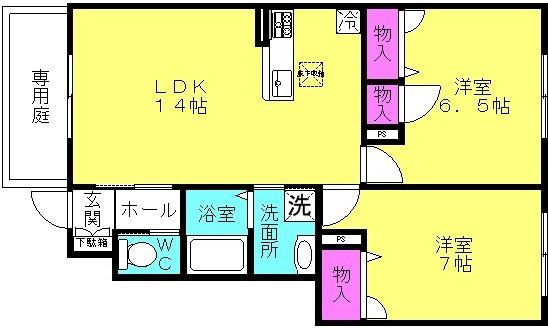 ロードスター・ヒルズ(2LDK/1階)の間取り写真