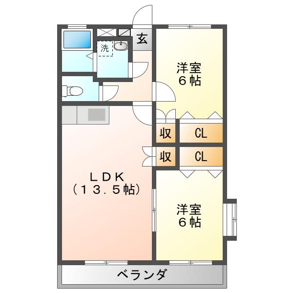 ア・ドリーム星ヶ丘(2LDK/2階)の間取り写真
