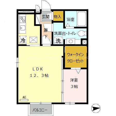 メゾンカムス(1LDK/2階)の間取り写真