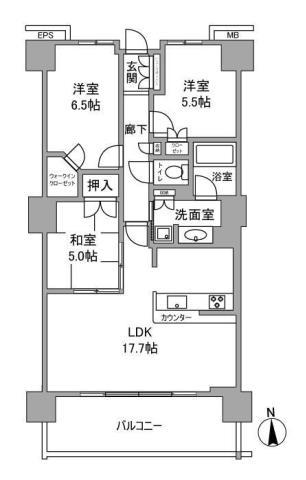 メガシティタワーズザイースト(3LDK/38階)の間取り写真