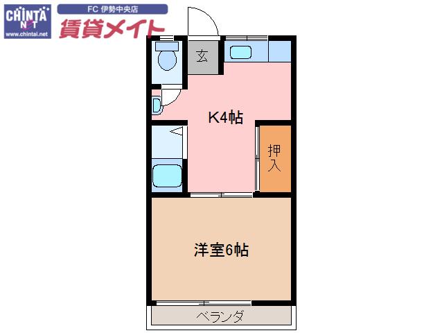 岩渕 松鶴(1K/2階)の間取り写真