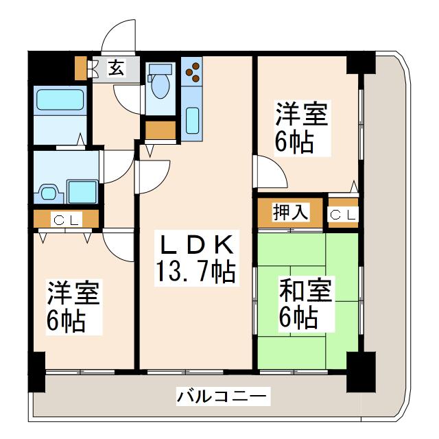 ムライチマンション味噌天神(3LDK/4階)の間取り写真