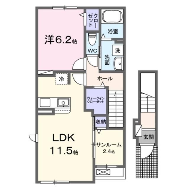 ヴィラ カルディア(1LDK/2階)の間取り写真