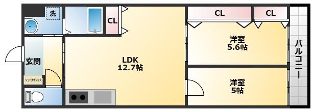 ステラウッド古室(2LDK/3階)の間取り写真