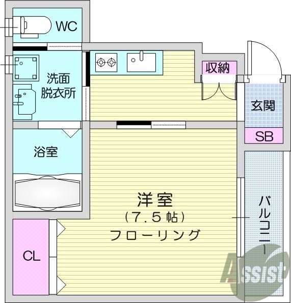 ALWAYSSUN E(1K/1階)の間取り写真