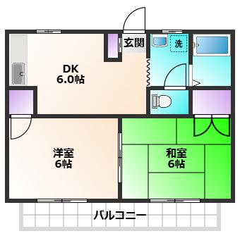 ハイツ光洋B(2DK/2階)の間取り写真