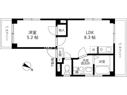 パールハイツ(1LDK/3階)の間取り写真