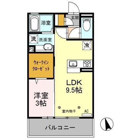 アクロスS(1LDK/2階)の間取り写真