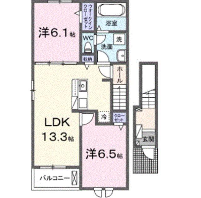 クレメント岩出B(2LDK/2階)の間取り写真