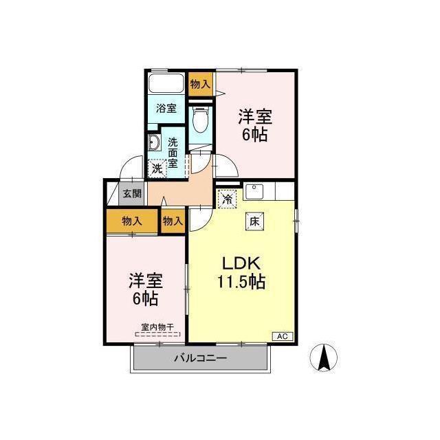 グランドキャッスルGOMI E(2LDK/1階)の間取り写真