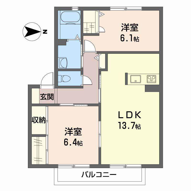 サンハイツ旭(2LDK/1階)の間取り写真