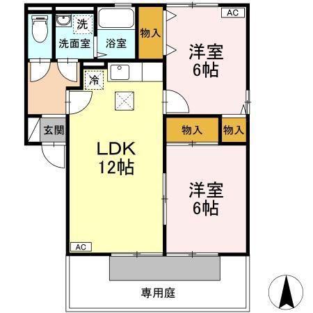 プレジャーC棟(2LDK/1階)の間取り写真