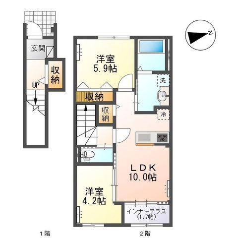 シェリール(2LDK/2階)の間取り写真