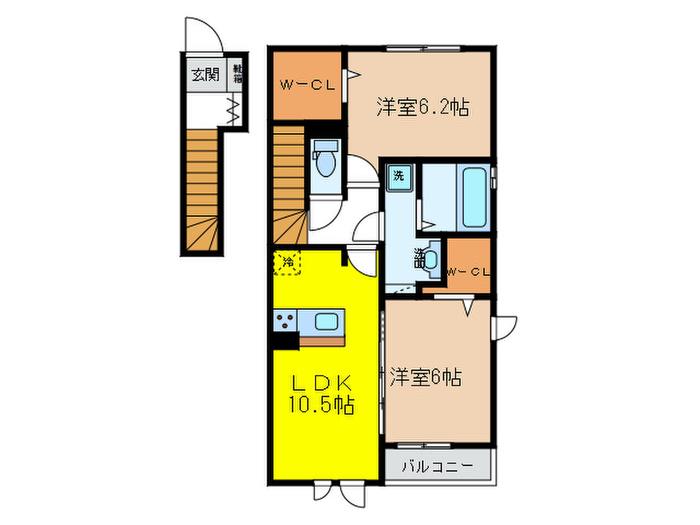 フェリーチェ(2LDK/2階)の間取り写真
