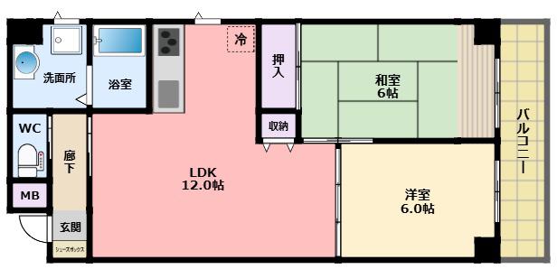 サンスペース甲子園(2LDK/2階)の間取り写真