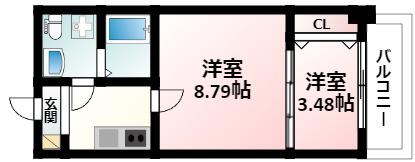 URBAN FLATS江坂(1LDK/12階)の間取り写真