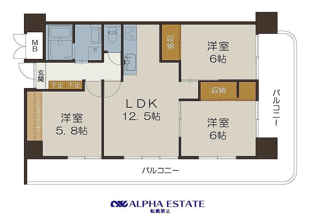 第5鶴丸ハイツ(3LDK/4階)の間取り写真
