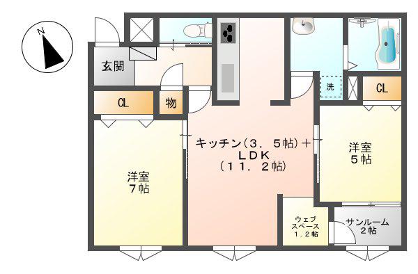 メゾン・シャルドネ岐大前(2LDK/4階)の間取り写真