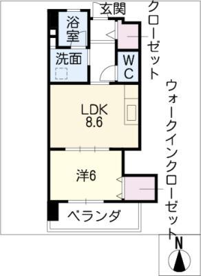 ウエストポイント(1LDK/5階)の間取り写真