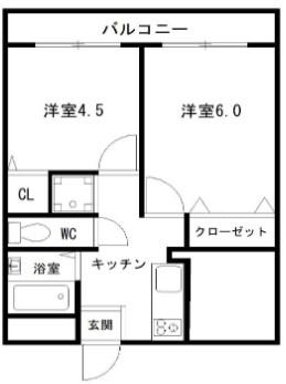 シティハイツ二宮(2K/2階)の間取り写真